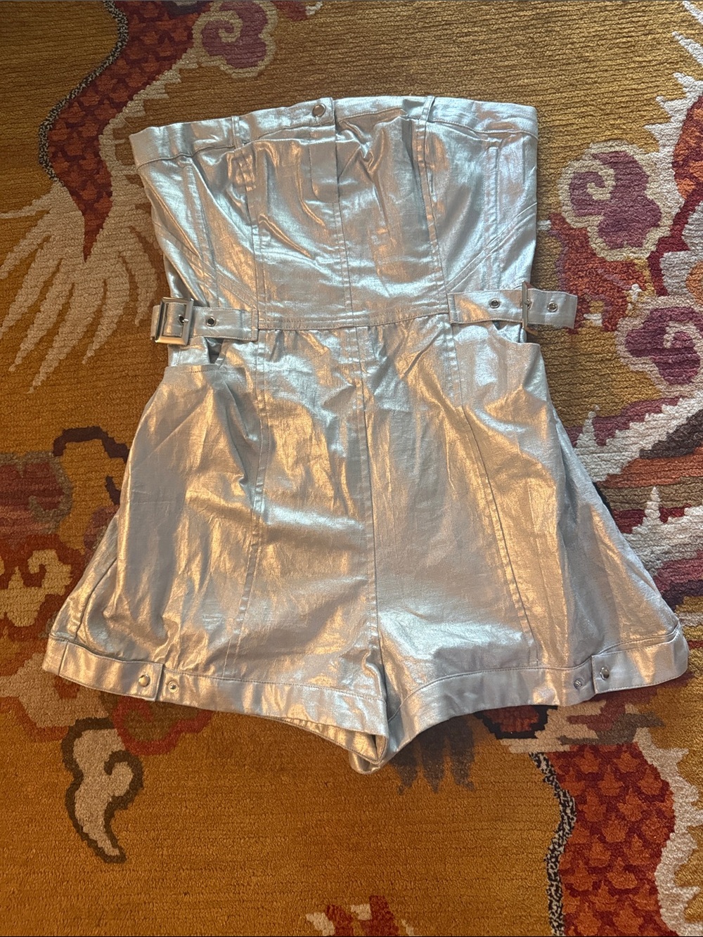 Urban Outfitters Metallic Silver Strapless Romper Shorts